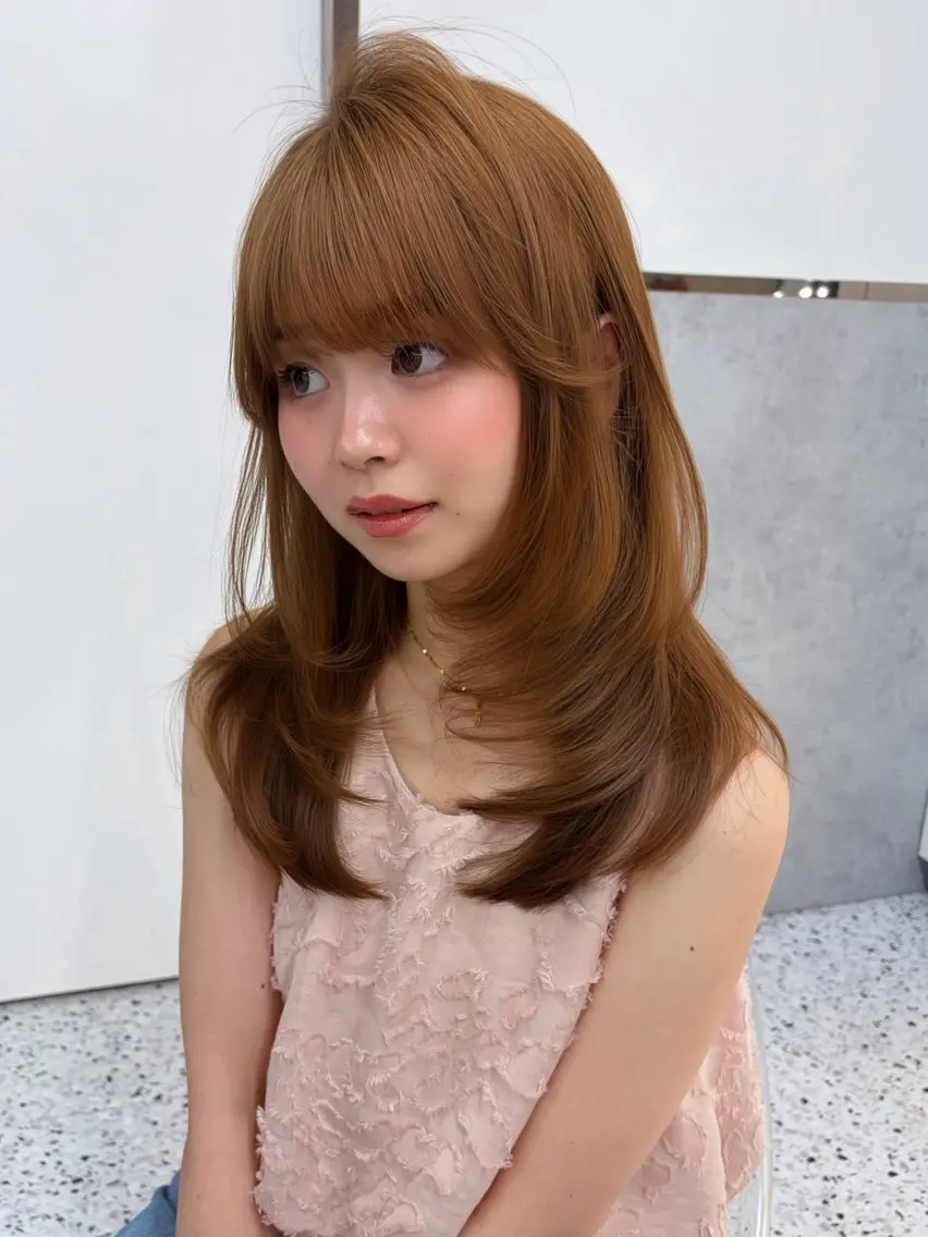 ミディアム カラー ヘアアレンジ ベージュカラー ブリーチ 透明感カラー ブリーチなしカラー 髪質改善 カット ヘアカラー トリートメント 【博多髪質改善】 吉村 清志のヘアスタイル