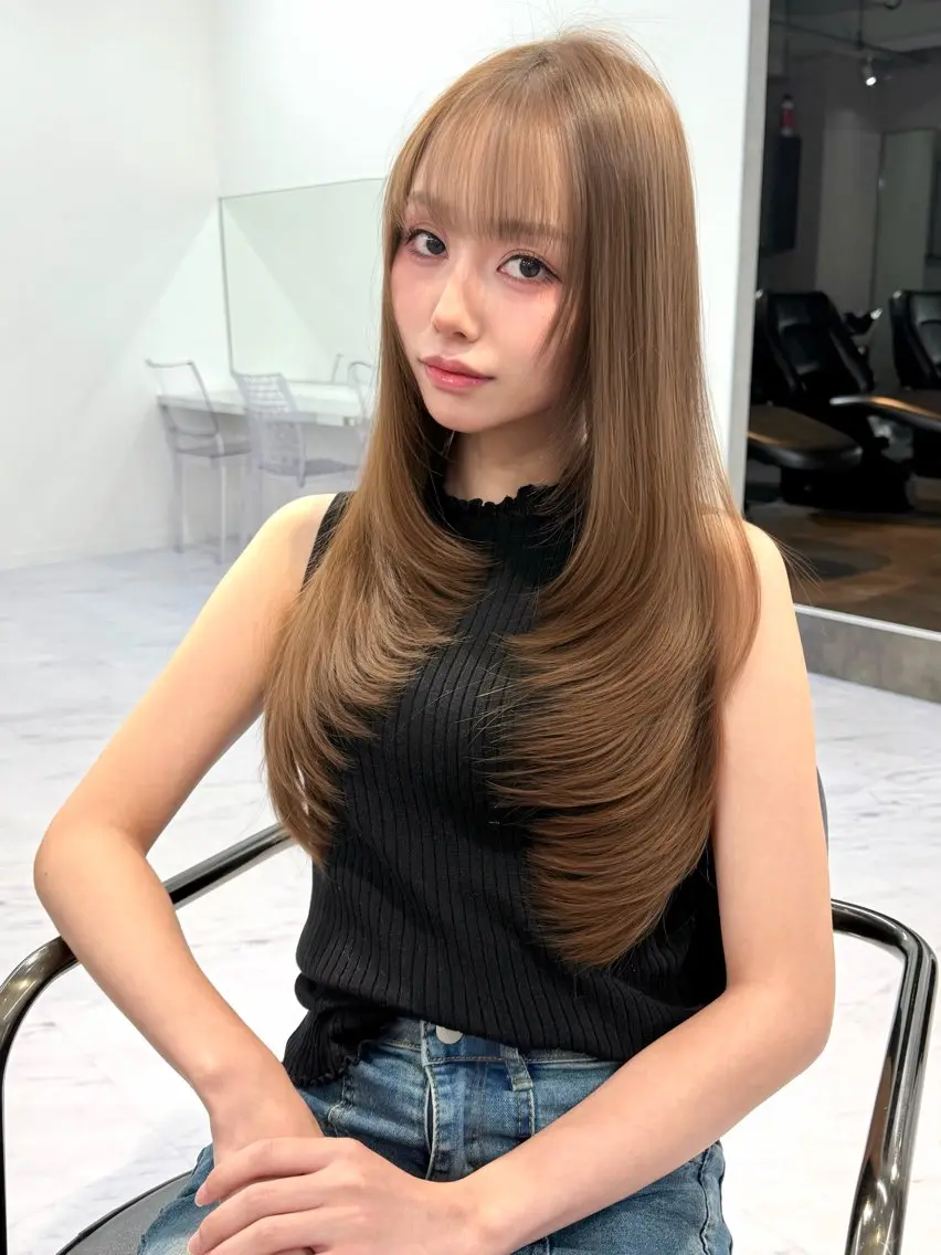 ロング カラー カット ヘアカラー トリートメント ヘアセット Rita/髪質改善/ ブリーチなしWカラーのヘアスタイル