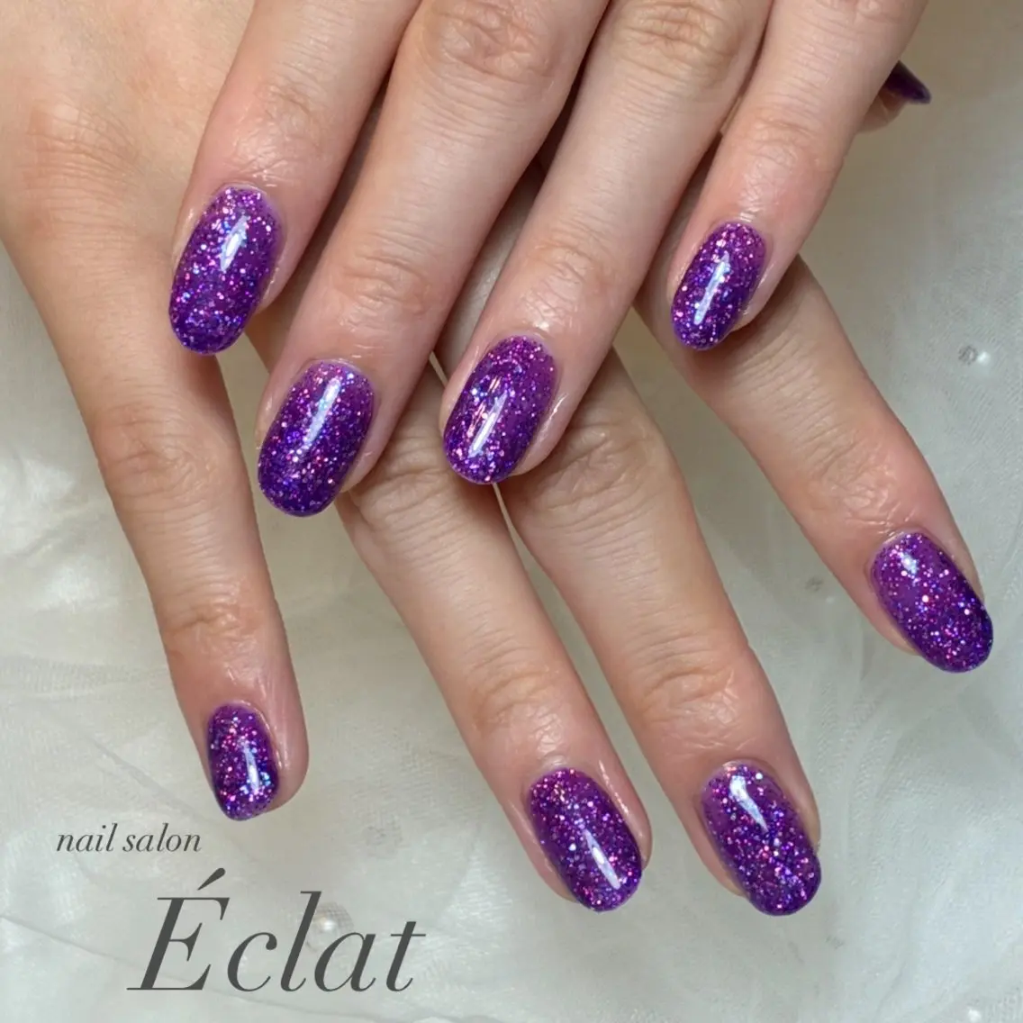 ネイル ラメ(グリッター) ワンカラーネイル パープル ハンドネイル nail salon Éclatのネイルデザイン