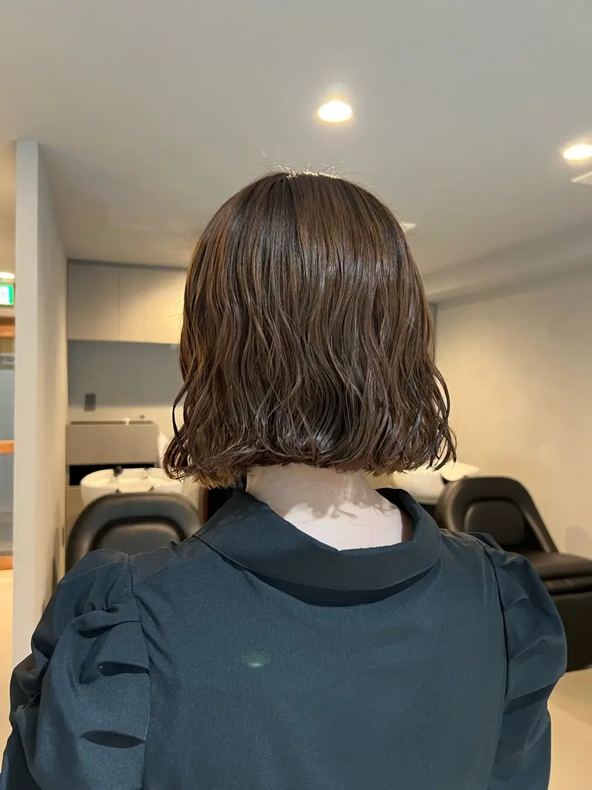 ミディアム カラー パーマ カット ヘアカラー パーマ akane/ボブ /ブラウンベージュのヘアスタイル