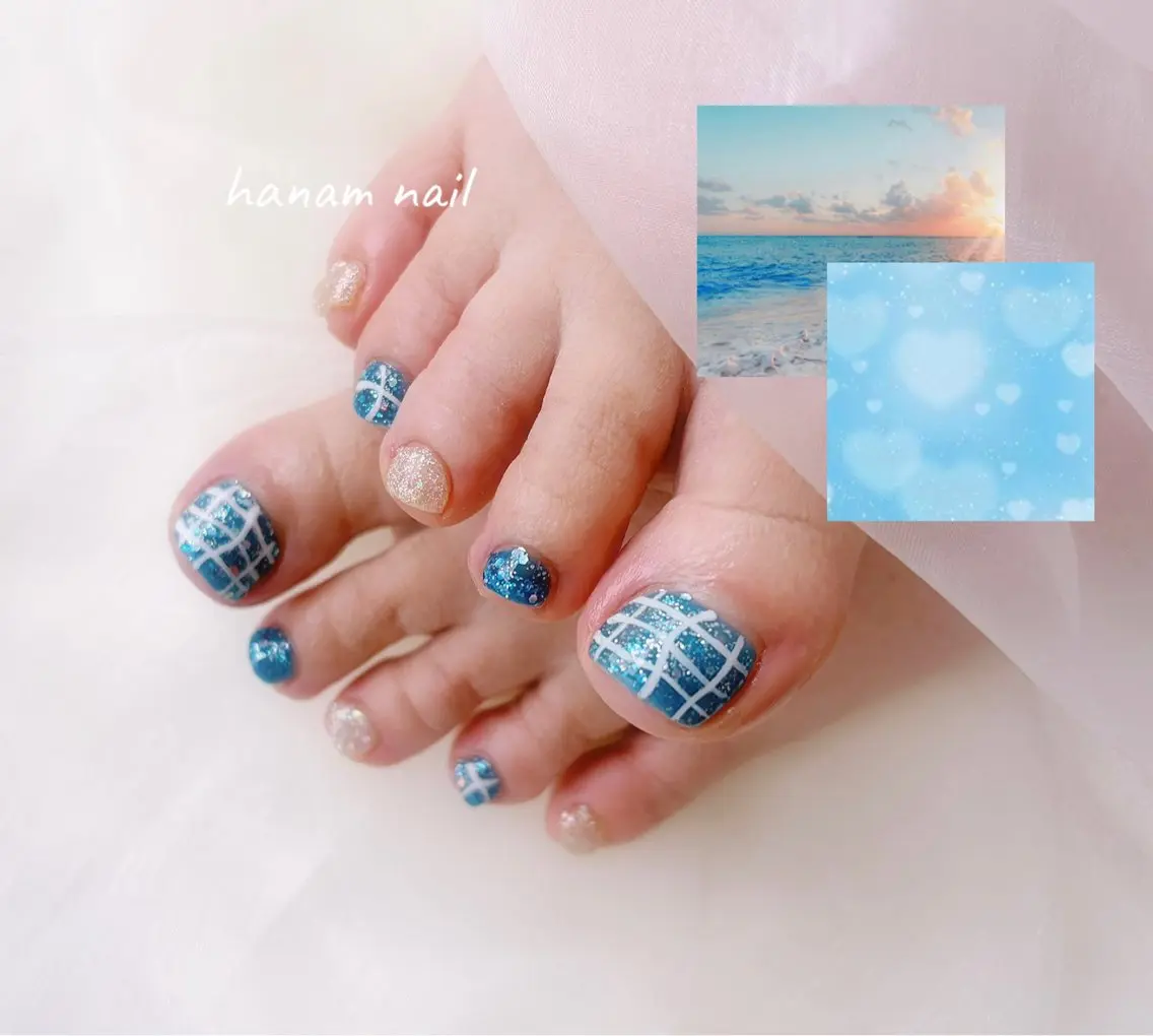 ネイル フットネイル hanam nail 🌿🩵ハナムネイルのネイルデザイン