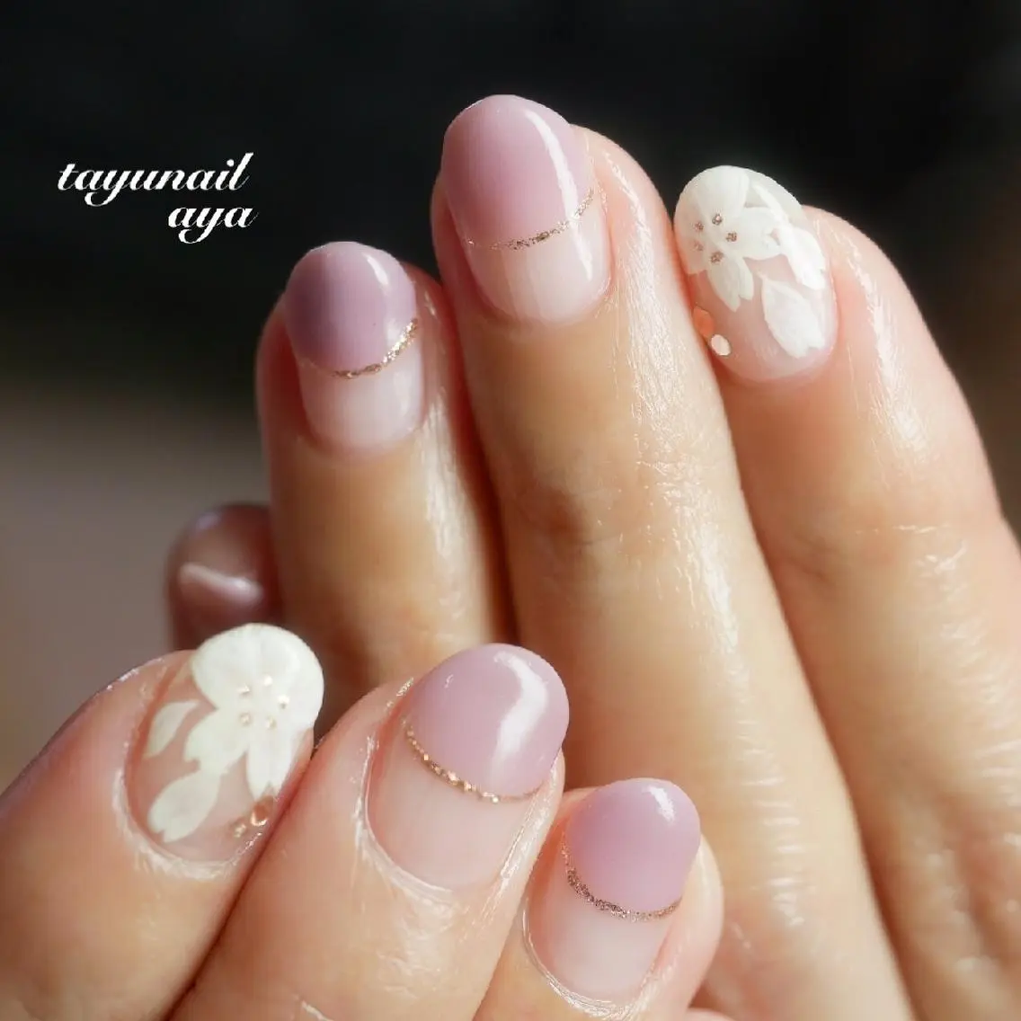 ネイル アートネイル ブルー 桜ネイル クリアネイル フレンチネイル ネイルサロン 【たゆnail】のネイルデザイン