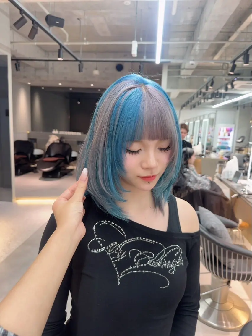 ミディアム カラー デザインカラー ヘアカラー みのりハイトーン デザインカラーのヘアスタイル