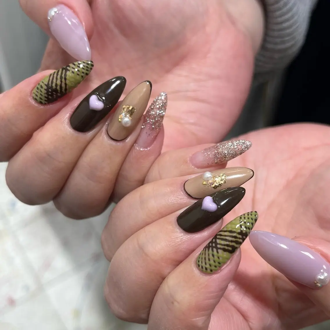 ネイル ハート 韓国ネイル ネイルチップ バレンタイン ハンドネイル Para Sol nail　Maoのネイルデザイン
