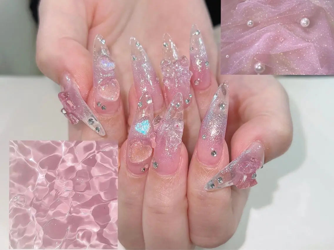 ネイル オーロラネイル ボルドー ブラウン 氷ネイル・うるうるネイル キラキラネイル ハンドネイル Sora  Nail 長さ出し専門店のネイルデザイン