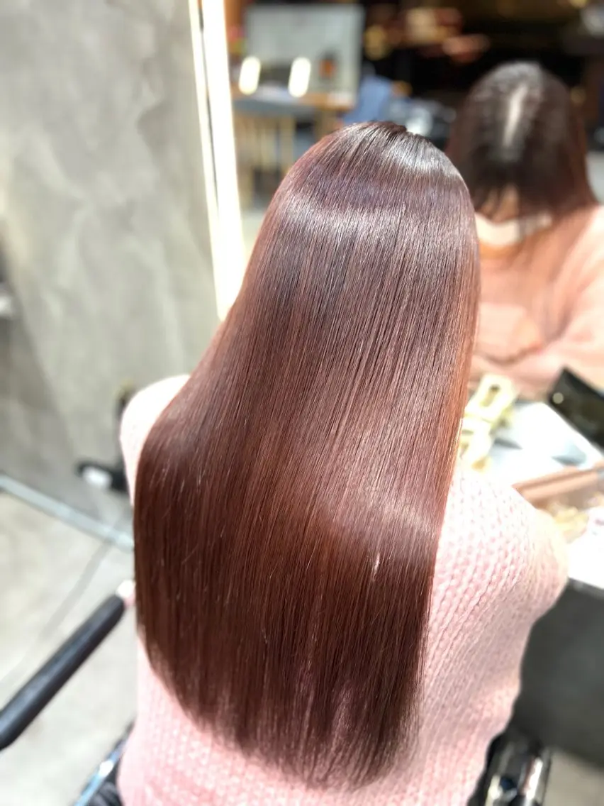 セミロング カラー パーマ ブリーチ ブラウンカラー ピンクカラー ピンクブラウン 髪質改善 ヘアカラー 縮毛矯正 髪質改善/縮毛矯正 /DAIKIのヘアスタイル