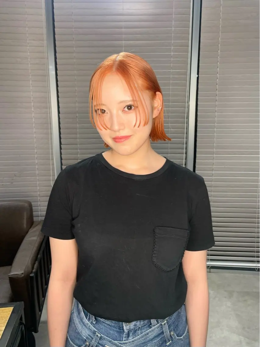ショート カラー ベージュカラー オレンジ オレンジベージュ カット ヘアカラー トリートメント ミルクティーベージュ ブリーチ🖤サヤカのヘアスタイル
