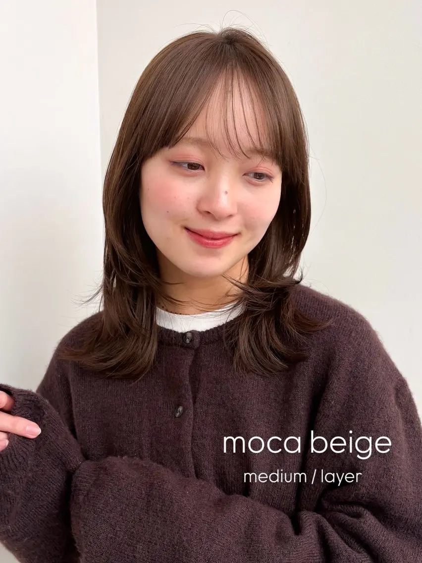 ミディアム カット ヘアカラー トリートメント 似合わせ/ベージュ /レイヤー/りほ🤍のヘアスタイル
