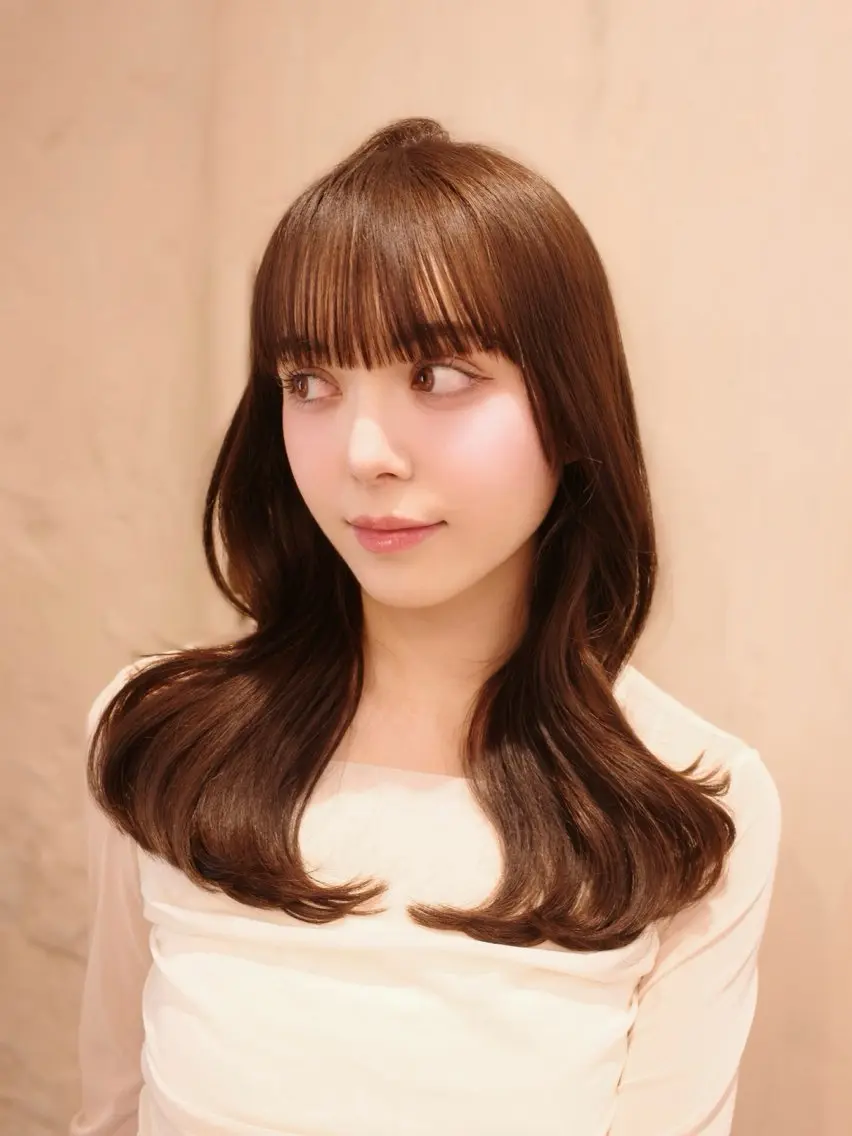 ロング カラー くびれヘア ヨシンモリ 韓国風ヘア レイヤーカット ロング カット ヘアカラー トリートメント 小顔くびれヘア 顔まわり銀座/さやかのヘアスタイル