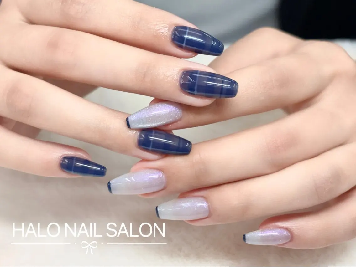 ネイル 持ち込み ネイビー ハンドネイル HALO ネイルサロン🌸のネイルデザイン