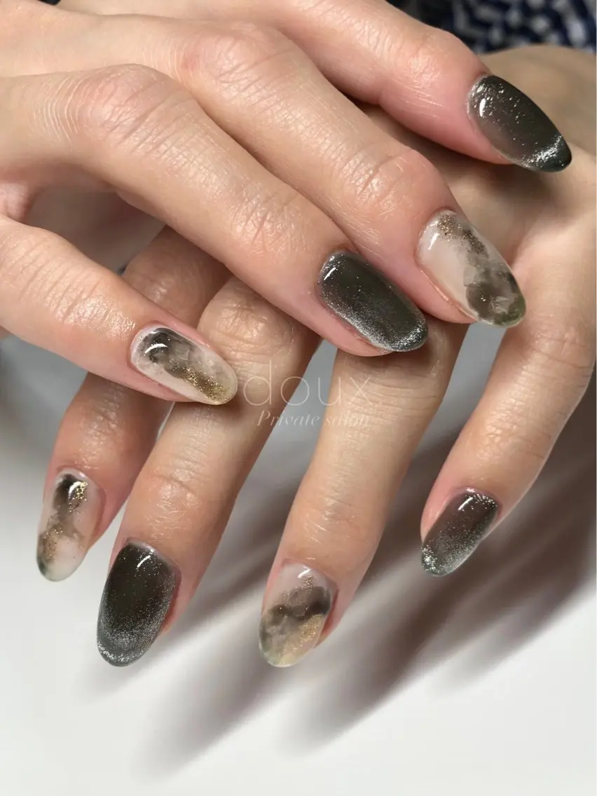 ネイル 韓国ネイル マグネットネイル ニュアンスネイル ワンカラーネイル 春ネイル doux. nailのネイルデザイン