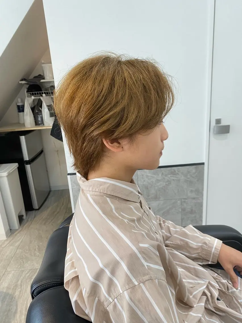 ミディアム カラー メンズ センターパート カット パーマ ブリーチ/髪質改善/ メンズ/ KOKIのヘアスタイル