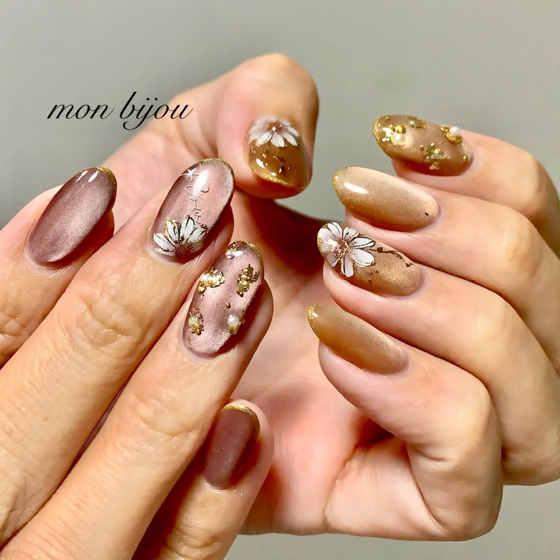 ネイル アートネイル フラワーネイル マグネットネイル ハンドネイル ハンドケア mon bijou 坪井のネイルデザイン