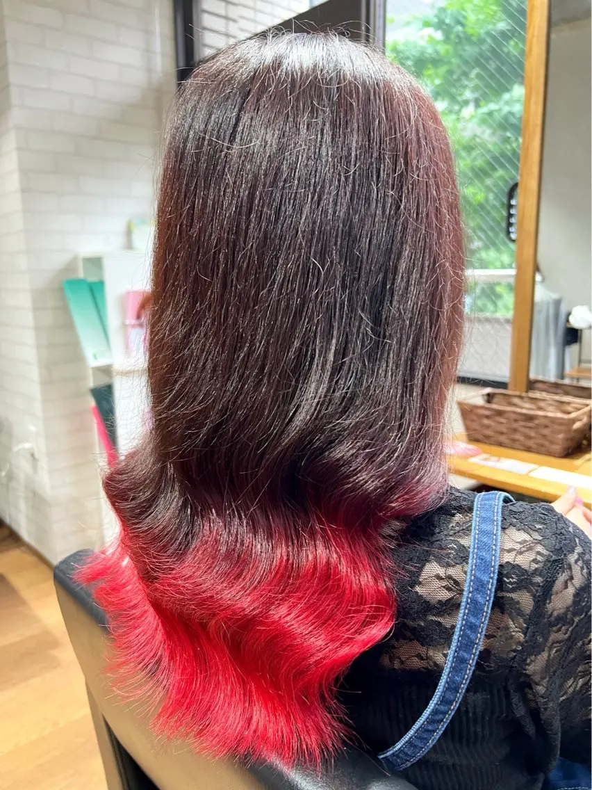 ロング カラー グラデーションカラー レッドカラー カット ヘアカラー ✨ハイトーン カラー福岡拓也✨のヘアスタイル