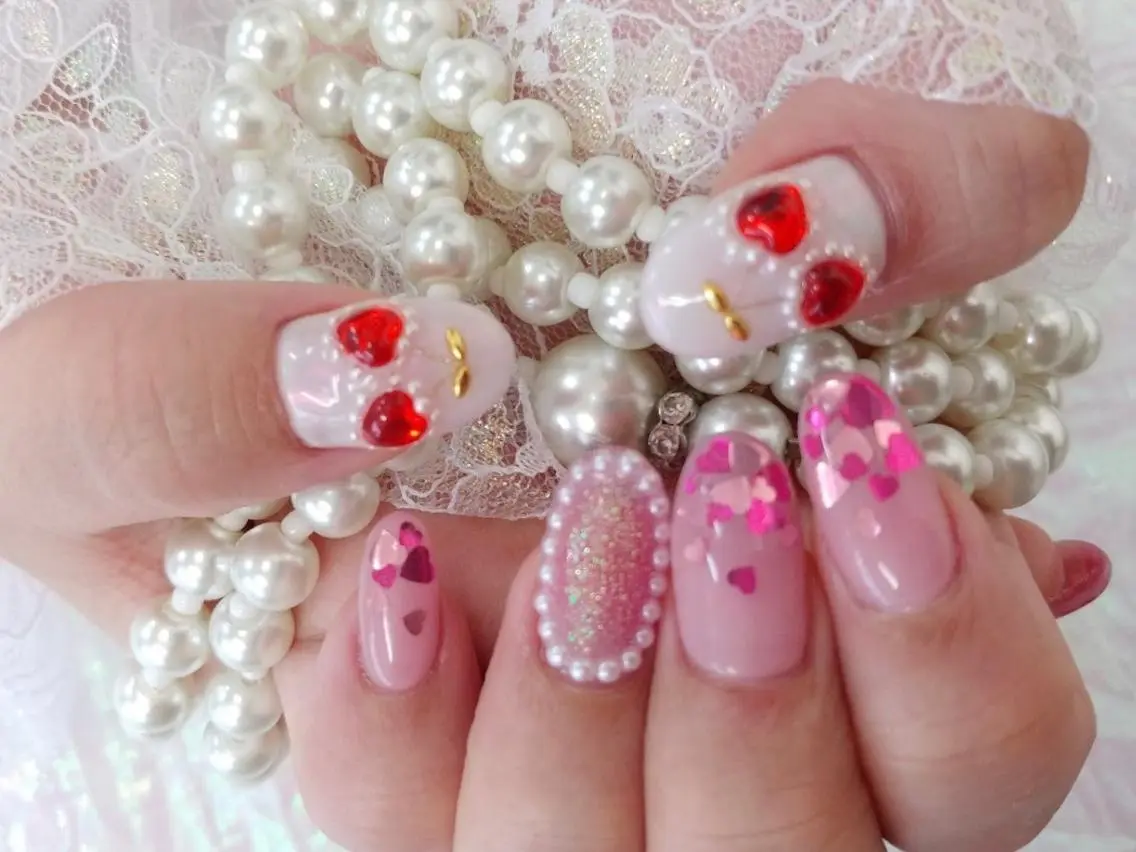 ネイル ハート ストーンネイル ハンドネイル Nail lieNのネイルデザイン
