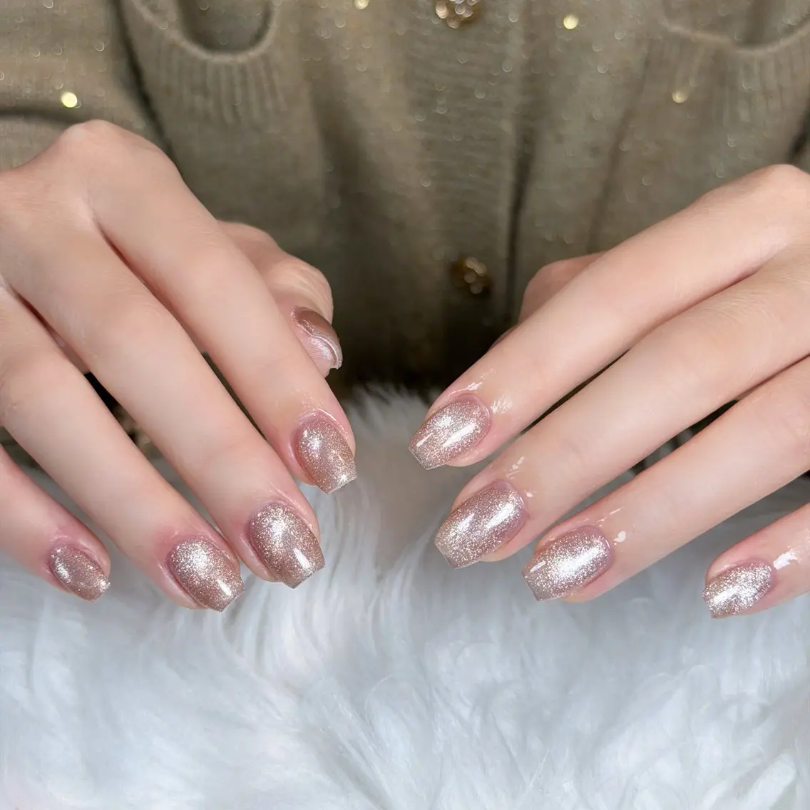 ネイル オーロラネイル ボルドー ブラウン 氷ネイル・うるうるネイル キラキラネイル ハンドネイル Julli NailStudioのネイルデザイン