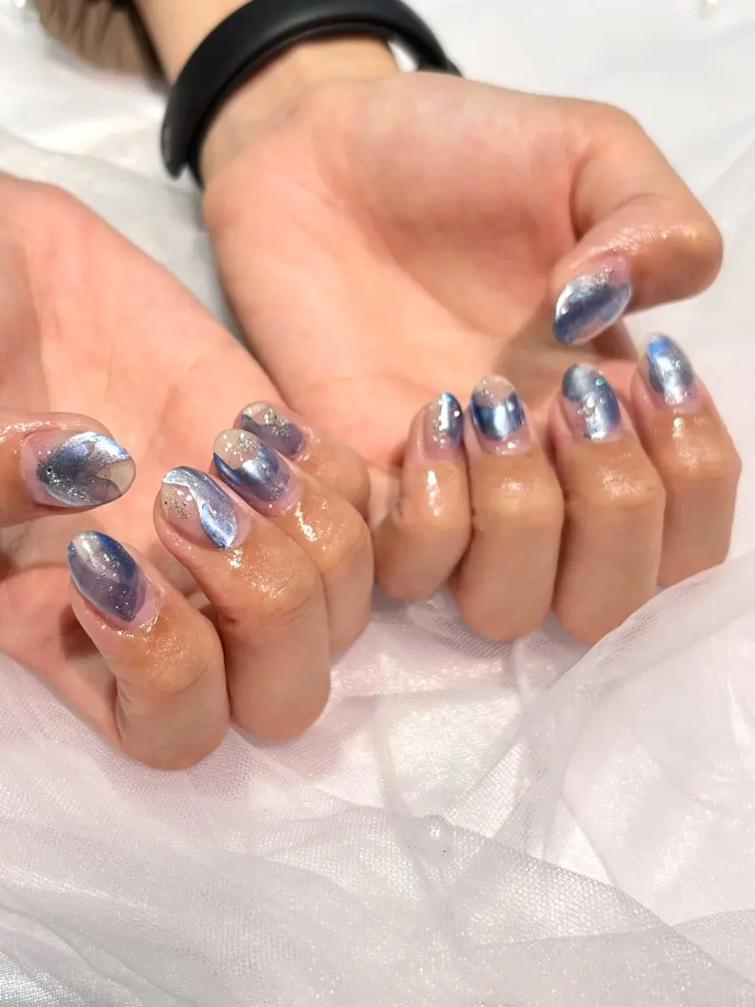 ネイル ブルー ラメ(グリッター) ハンドネイル S. YUIのネイルデザイン