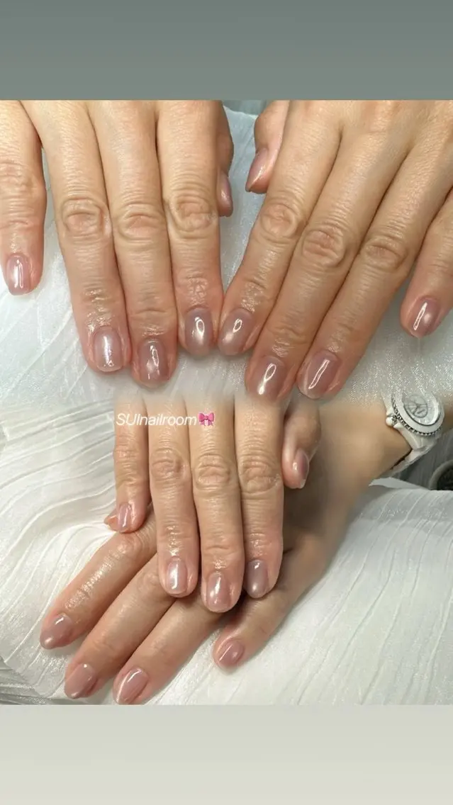 ネイル 氷ネイル・うるうるネイル マグネットネイル ピンク ハンドネイル 自宅SUI Nail Roomのネイルデザイン