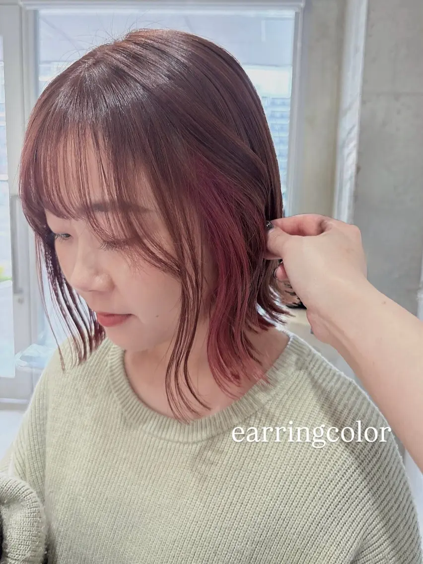 ミディアム ボブ デザインカット 顔周りカット カット ヘアカラー 阿部 響香のヘアスタイル