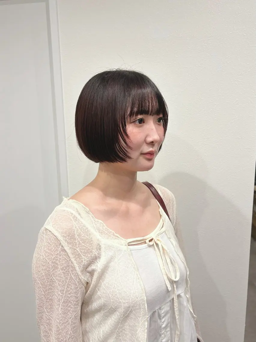 ショート 切りっぱなしボブ ボブレイヤー ボブ 顔周りカット 学生 京都/透明感カラー/ ワンホン/YUNONのヘアスタイル