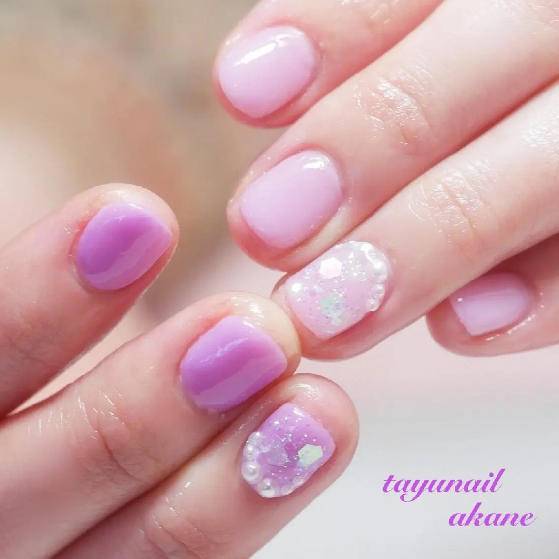 ネイル アートネイル ブルー ジェルネイル パラジェル パープル ネイルサロン 【たゆnail】のネイルデザイン