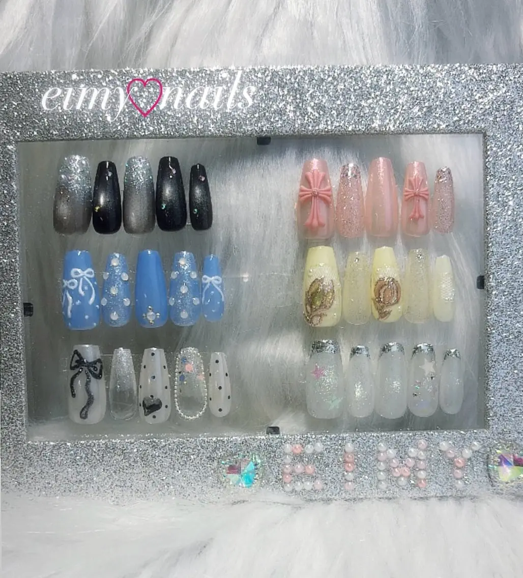 ネイル ドット フレンチネイル ガラスフレンチ ハート リボン ハンドネイル eimy nails♡のネイルデザイン