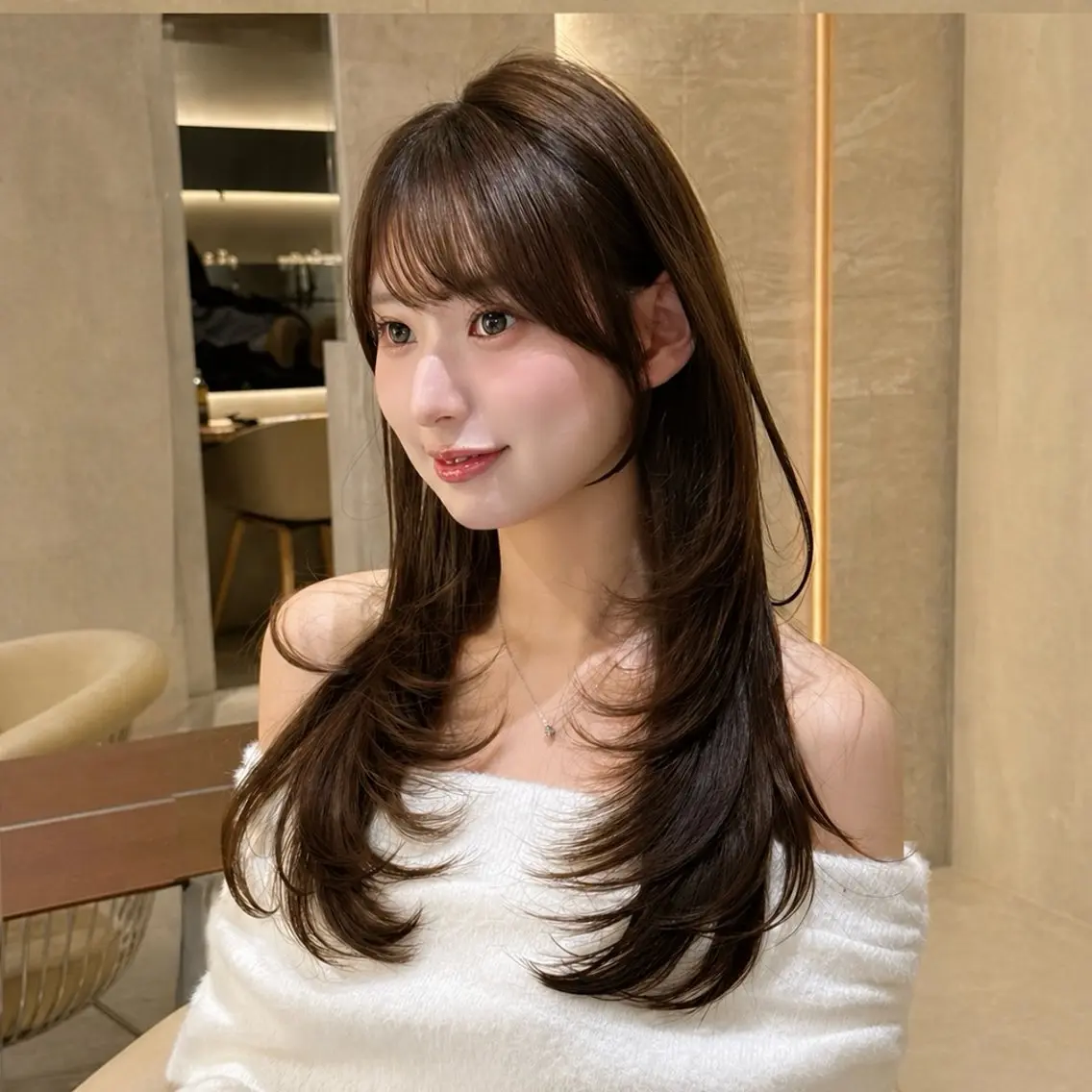 ロング 縮毛矯正 カット ヘアカラー 縮毛矯正 👑髪質改善/透明感 カラー/レイヤー/Uのヘアスタイル