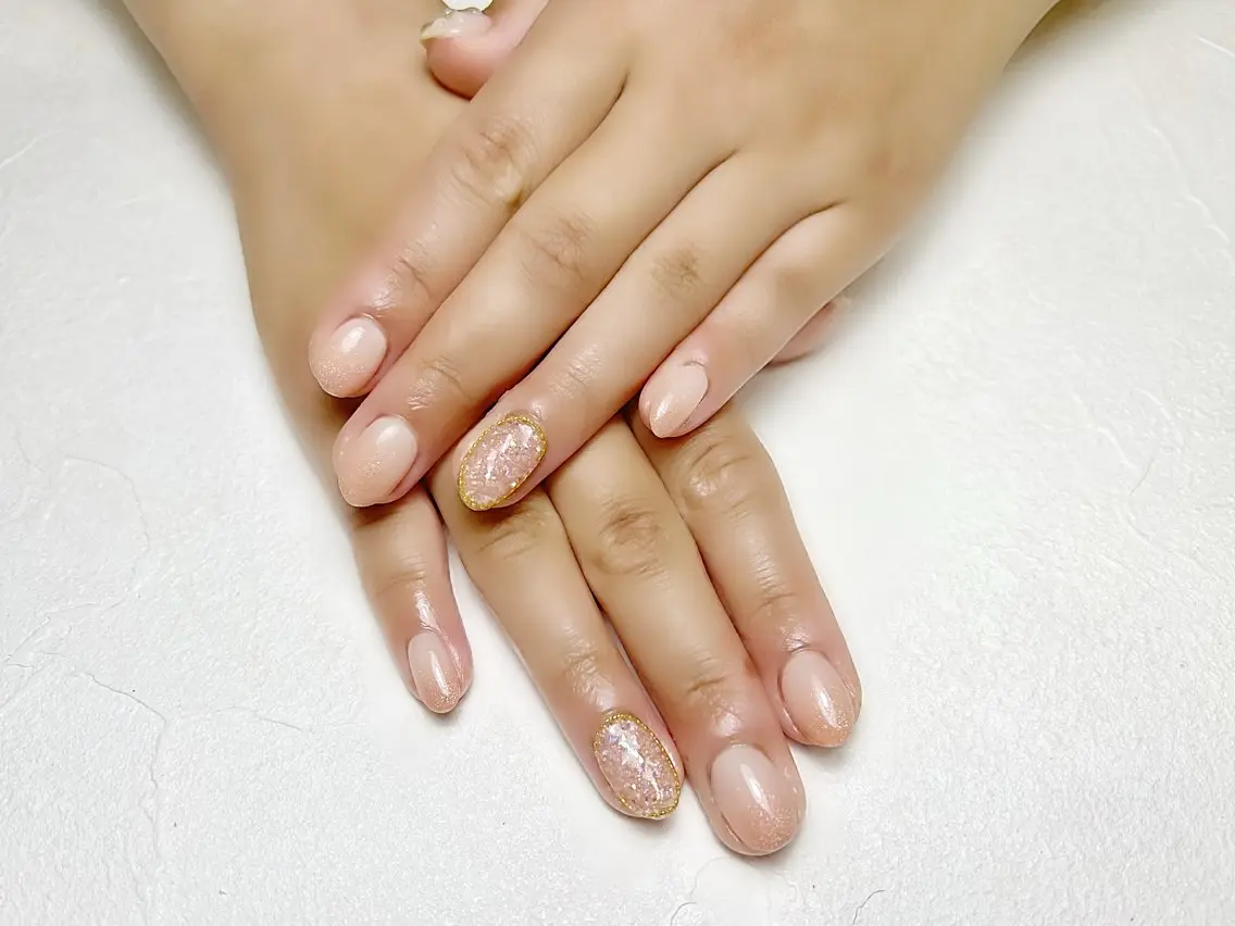 ネイル フラワーネイル ガーリー グラデーション キラキラネイル オレンジ rouse nail RISATOのネイルデザイン