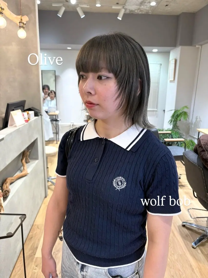 ミディアム ボブ レイヤーカット ウルフカット ウルフボブ ヘアカラー こうやま みるのヘアスタイル