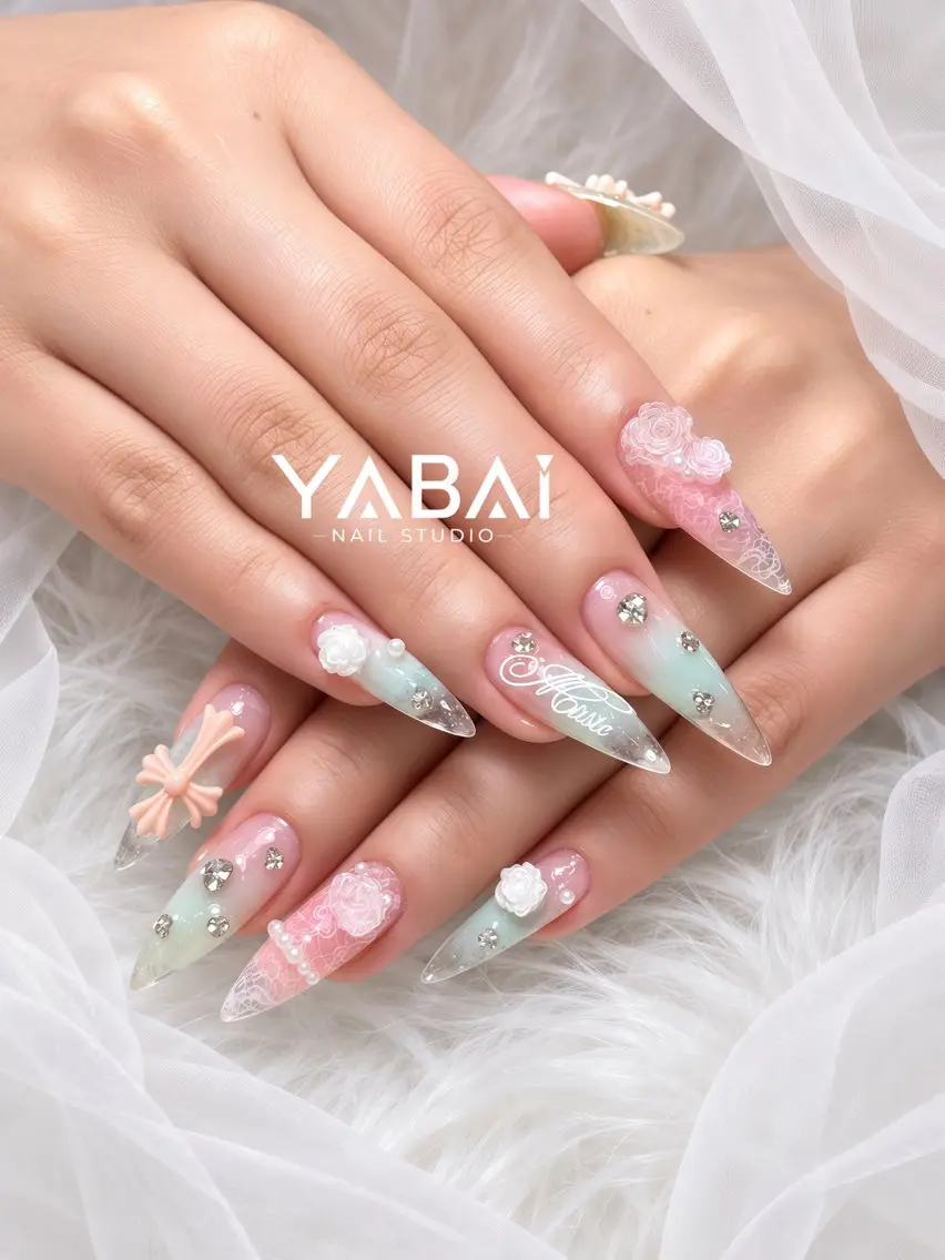 ネイル クリアネイル フラワーネイル ガーリー レース ラメ(グリッター) YABAI NailStudioのネイルデザイン