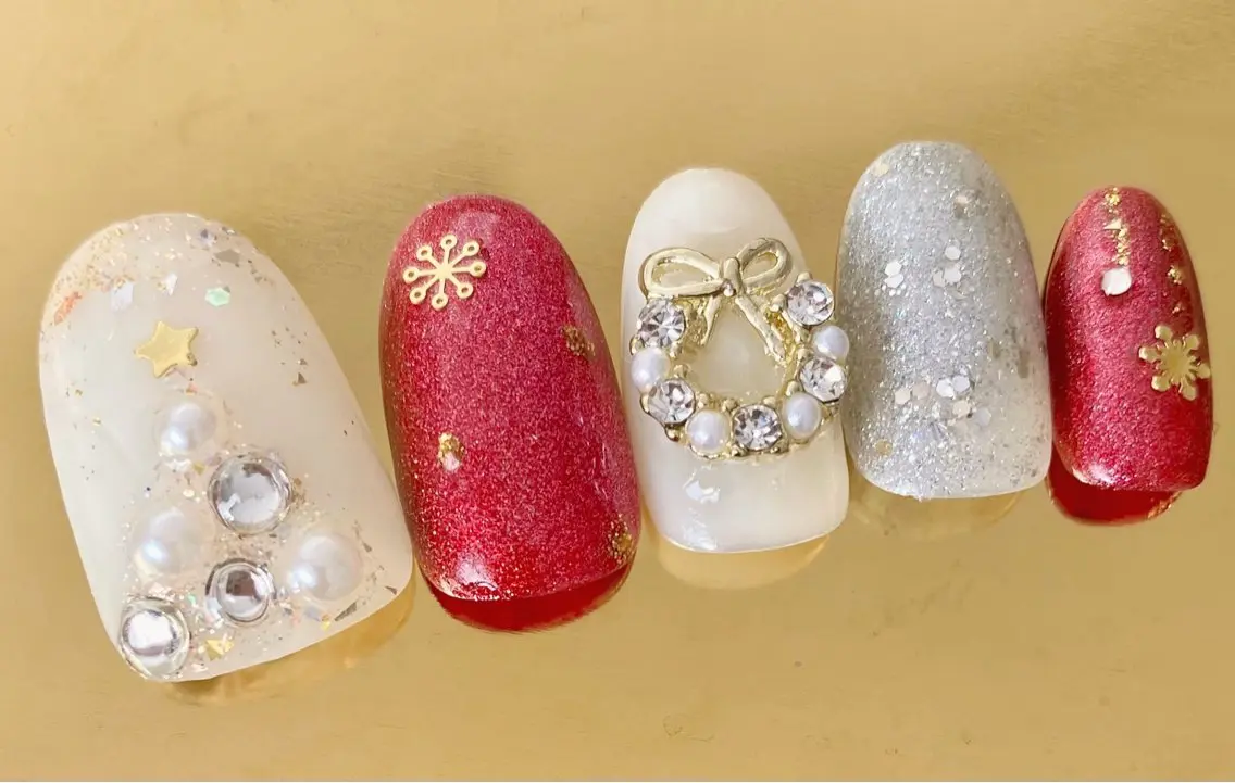 ネイル ラメ(グリッター) マグネットネイル 冬ネイル クリスマス Nail Salon K 🧸美爪育成のネイルデザイン