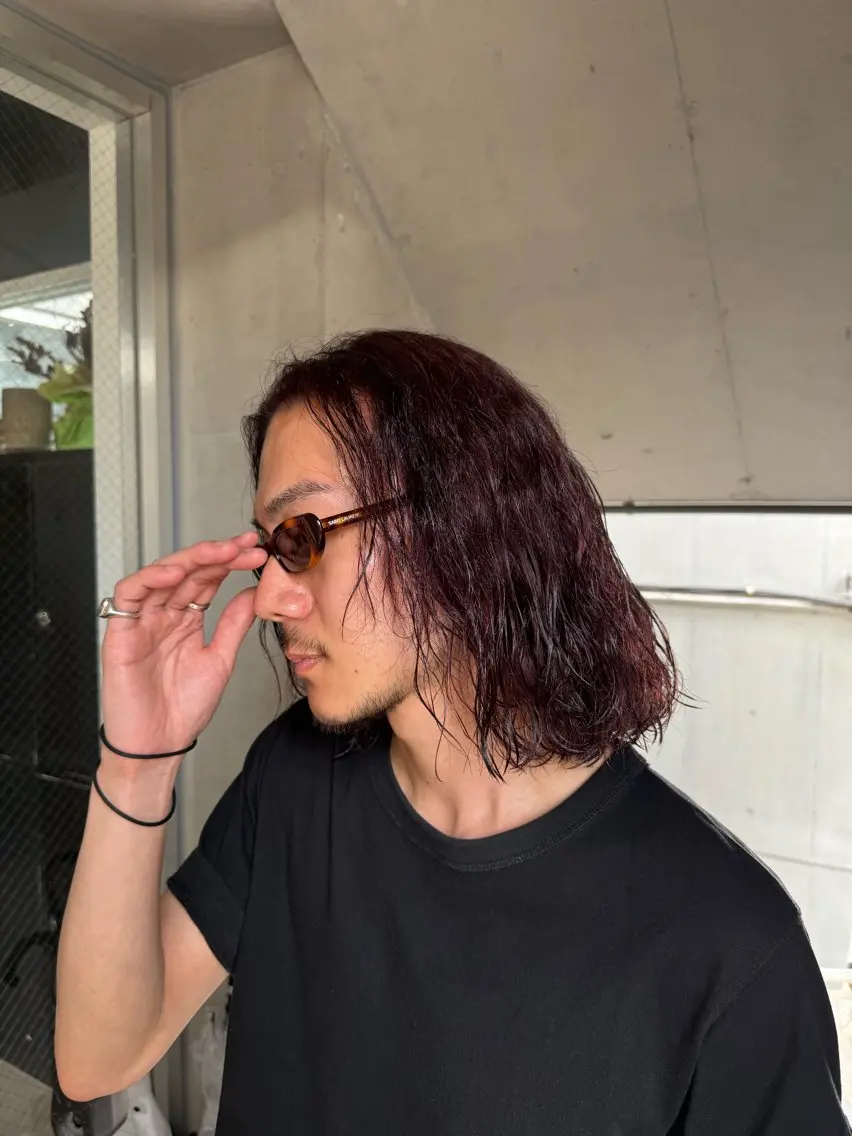 セミロング セミロングパーマ カット パーマ 山影✨バレイヤージュ ハイライト✨メンズ◎のヘアスタイル