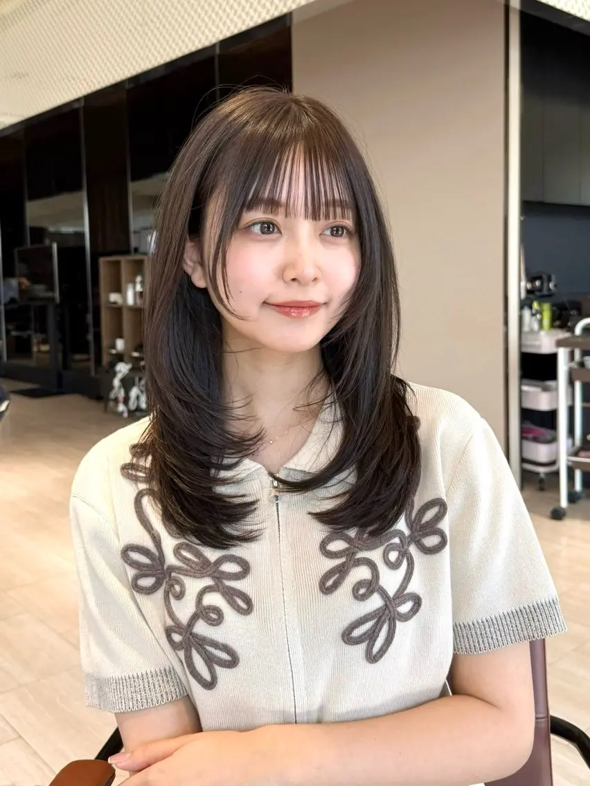 セミロング カラー カット ヘアカラー トリートメント レイヤー/顔周り カット/松岡 祥利のヘアスタイル