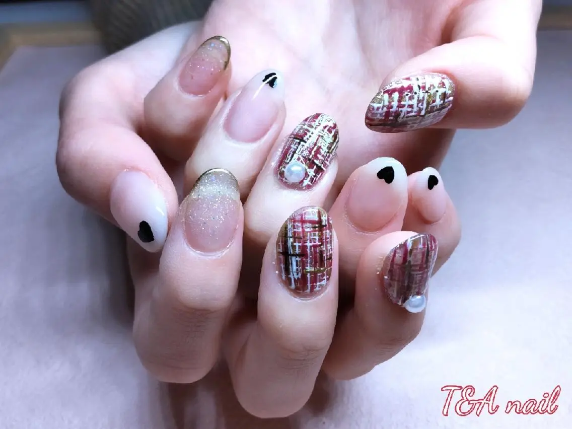 ミディアム ネイル 長さ出し ジェルネイル ハート スカルプネイル シンプルネイル T&A nailのネイルデザイン