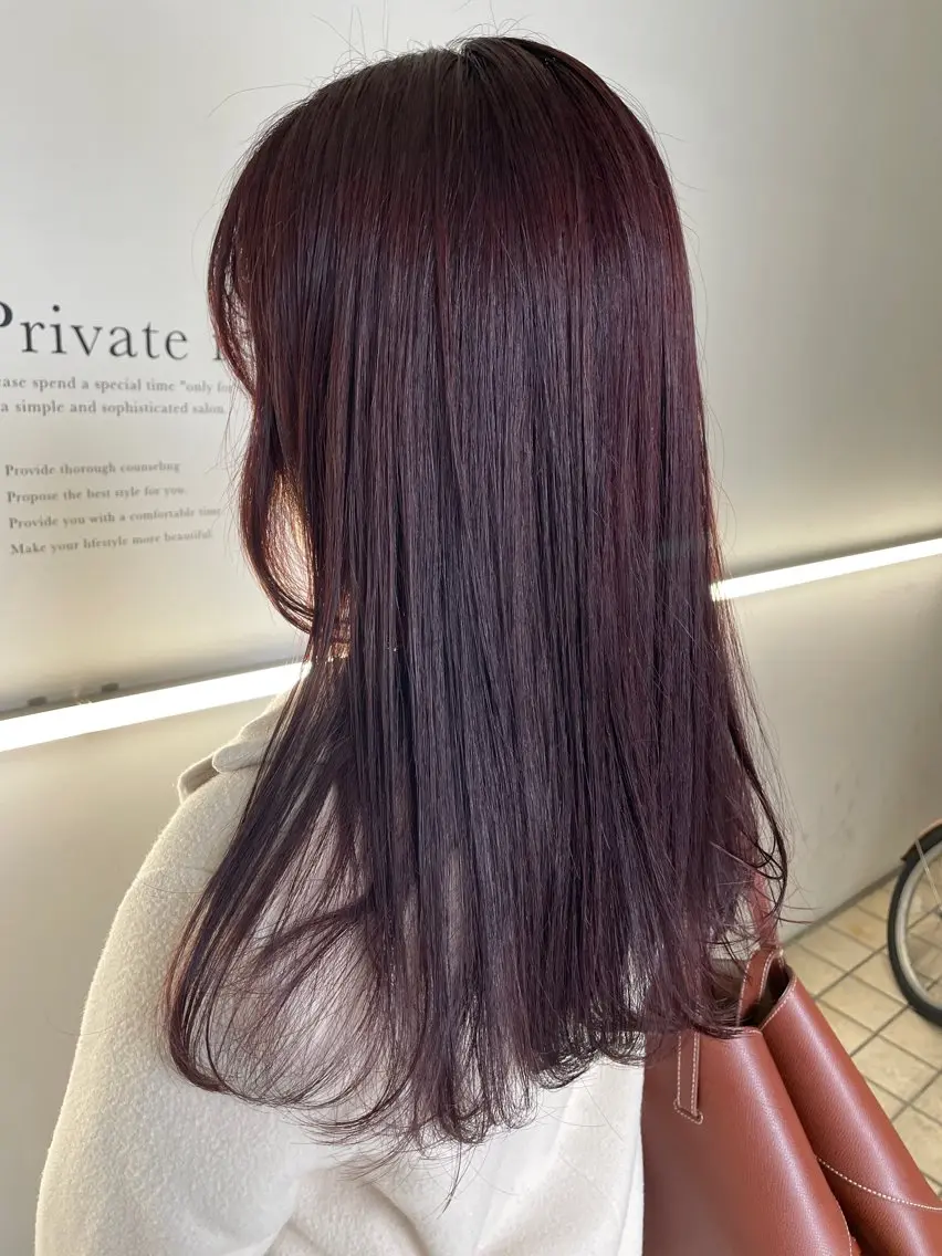 ロング カラー パーマ レッドカラー 縮毛矯正 カット ヘアカラー 縮毛矯正 トリートメント 末石 智のヘアスタイル