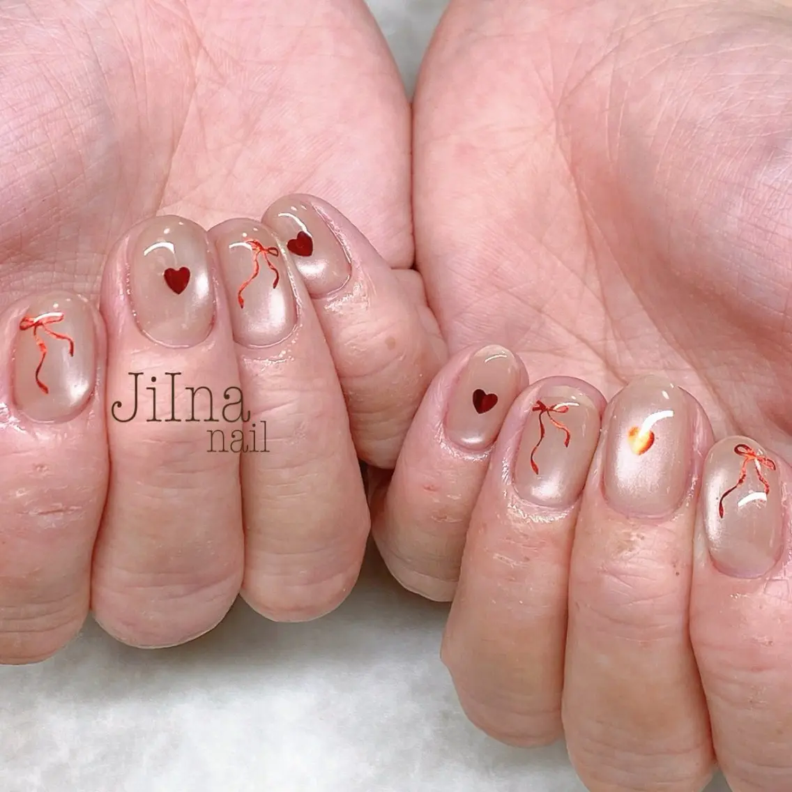 ネイル ハート マグネットネイル リボン JiIna nailのネイルデザイン