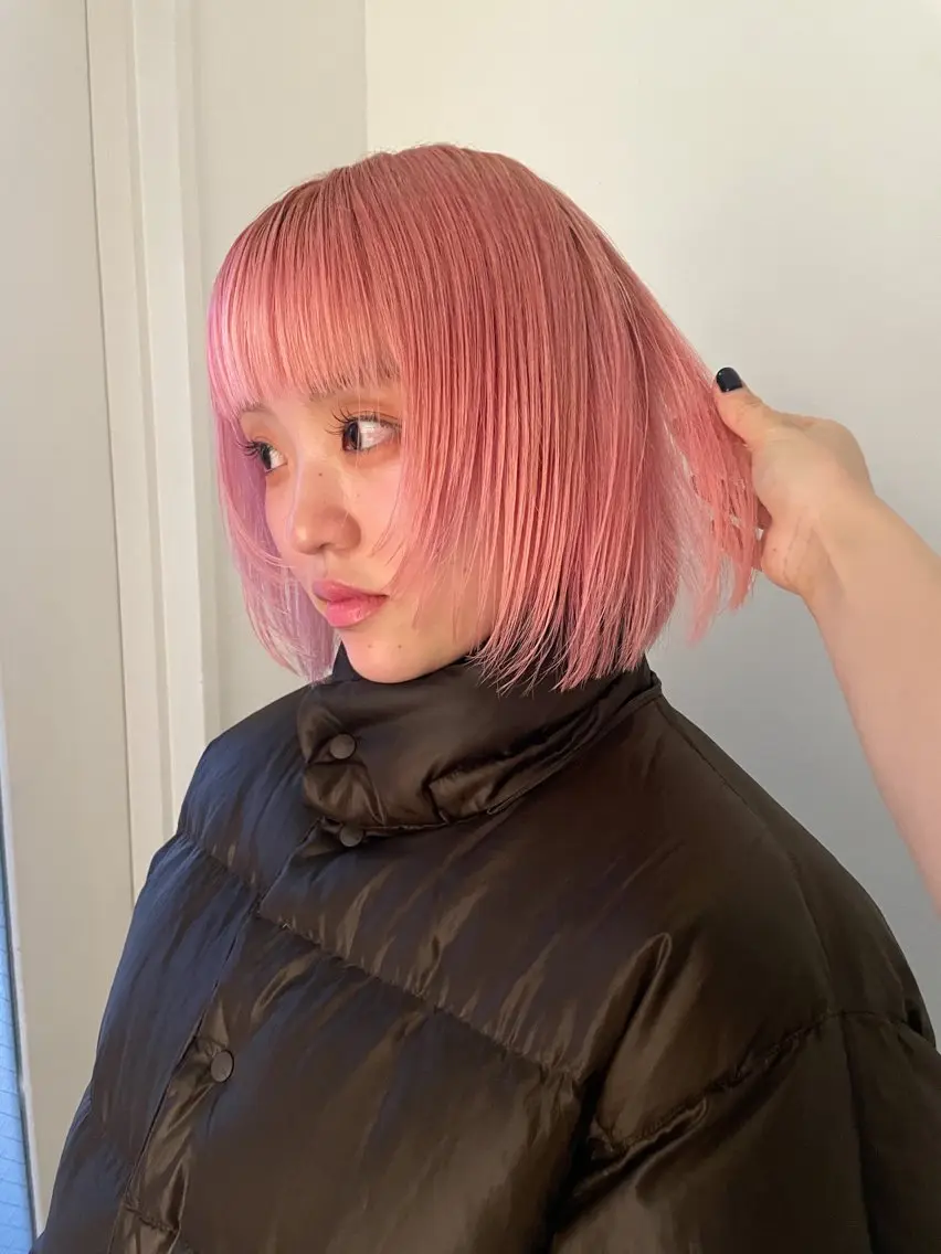 ショート カラー ブリーチ ハイトーンカラー ピンクカラー HIBIKI/原宿 ハッシュカット🪄のヘアスタイル