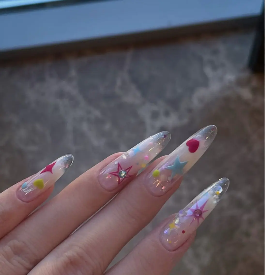 ネイル アートネイル オーロラネイル チークネイル フレンチネイル ガラスフレンチ 🎀🎀YooLi Nail Salonのネイルデザイン