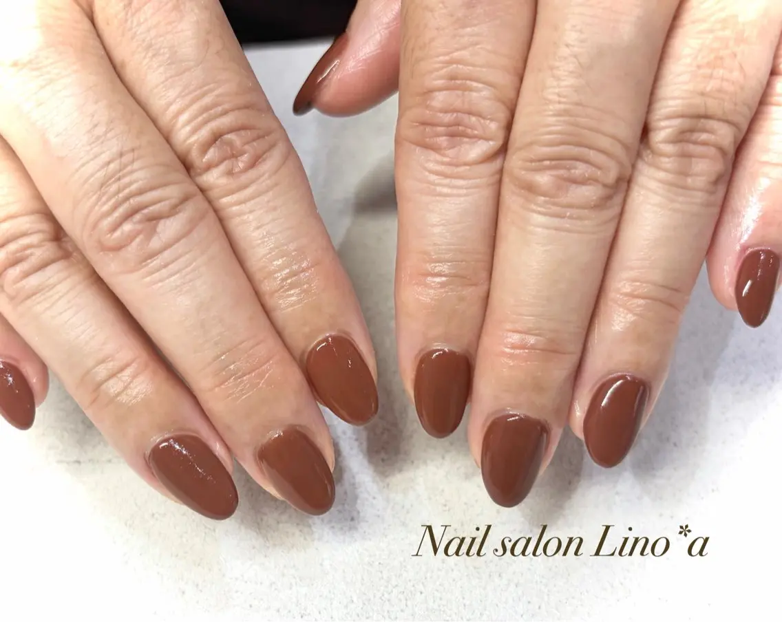 ネイル ブラウン ワンカラーネイル シンプルネイル ハンドネイル Nail salon Lino*aのネイルデザイン