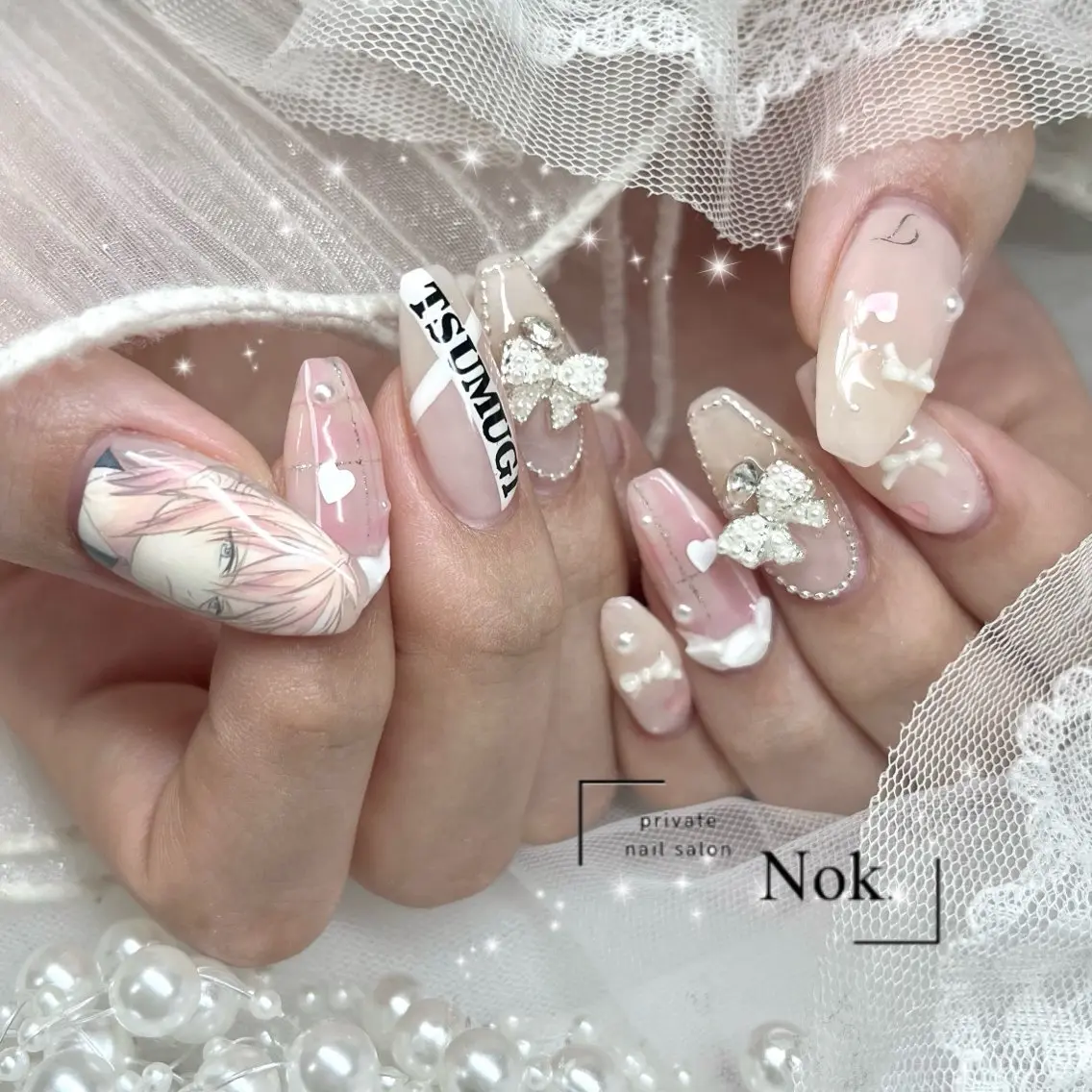 ネイル リボン ハンドネイル 池袋痛ネイル Nok. 渡辺のネイルデザイン