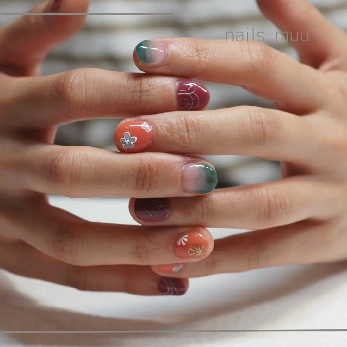 ネイル ブルー 卒業式 水色 ピンク nails muu まゆのネイルデザイン