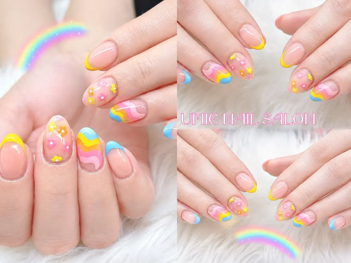 ネイル フットネイル フレンチネイル ジェルネイル ガラスフレンチ マグネットネイル UMIE NAIL SALONのネイルデザイン