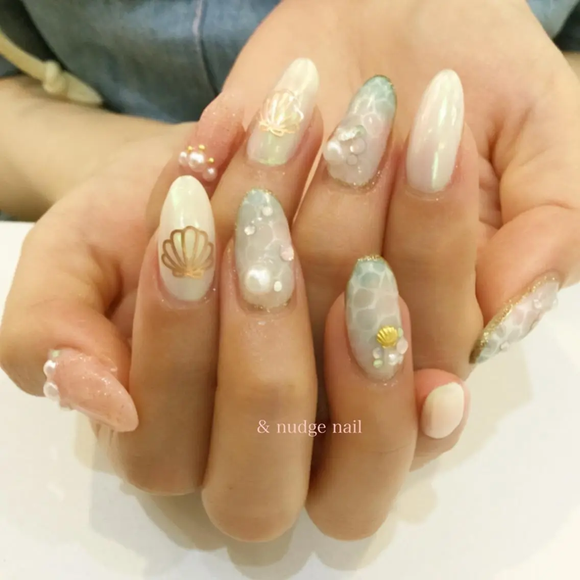 ロング ネイル 夏ネイル ハンドネイル &nudgenail 本多のネイルデザイン