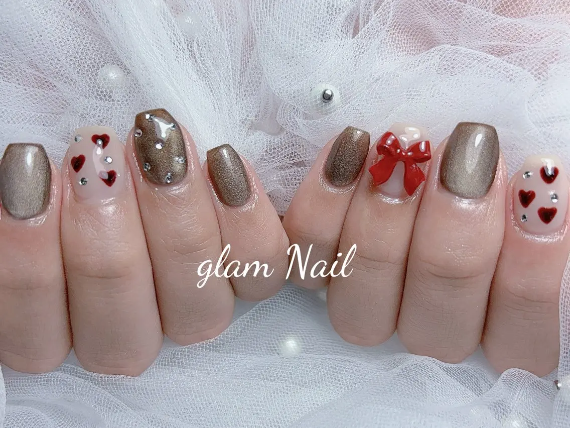 ネイル ハンドネイル エツメ💅 長さ出し🎀デザインのネイルデザイン