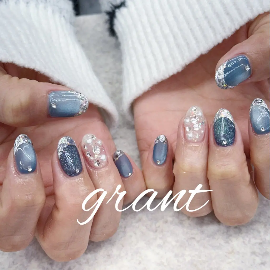 ネイル フレンチネイル ガラスフレンチ マグネットネイル ハンドネイル nailsalon grantのネイルデザイン