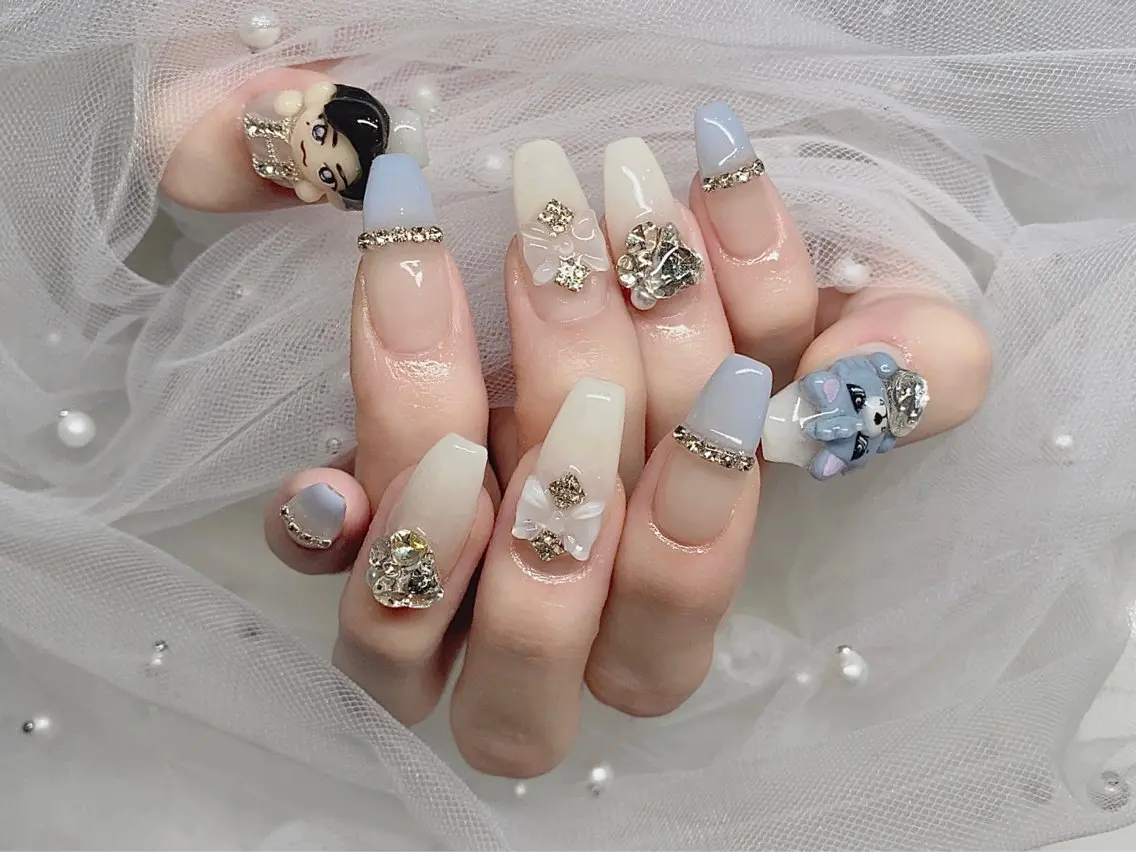 ネイル I-nailロング /ワンホン/キラキラのネイルデザイン