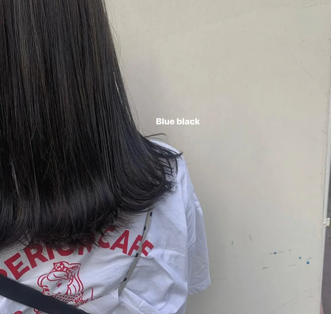 セミロング カラー 黒髪 ブルーカラー ブルーブラック ブリーチなしWカラー /レイヤー🎀マリノのヘアスタイル