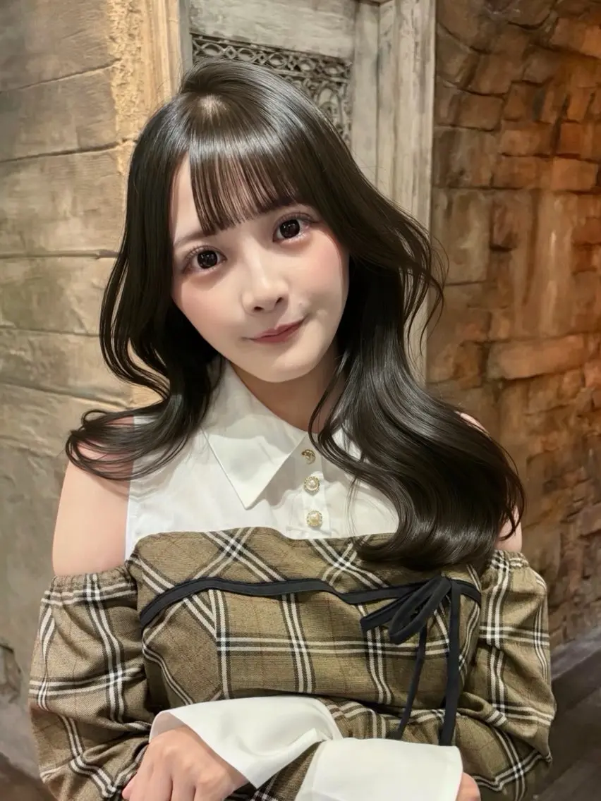 ロング カラー ヘアアレンジ グレージュ ヘアカラー トリートメント ヘアセット 山本来夢/ぱっつん /アイドルヘア/艶髪のヘアスタイル