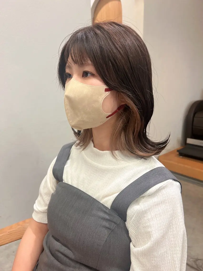 ミディアム カラー 切りっぱなしボブ ブロンド インナーカラー ボブ カット ヘアカラー 誰より丁寧なカット/ 小林輝/レイヤーのヘアスタイル