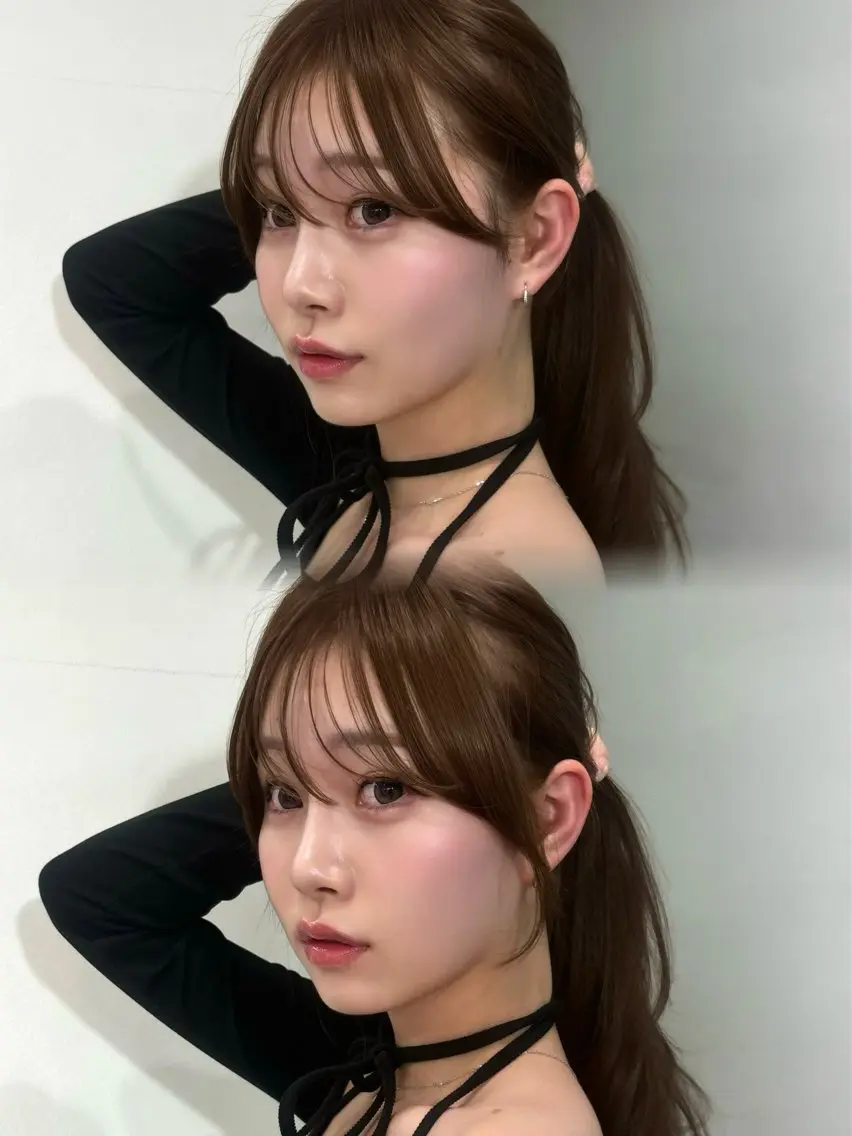 ロング 顔まわりレイヤー 顔周りカット ハッシュカット 髪質改善 韓国風ヘア 岡田 聖蘭のヘアスタイル